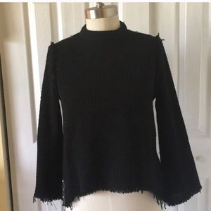 NWOT Zara Black Frayed Sweater Top Size M